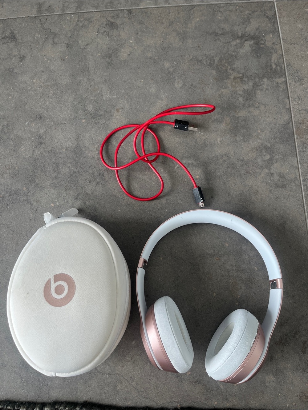 Beats by Dre On-Ear Headphones - White & Rose Gold with Red Cable